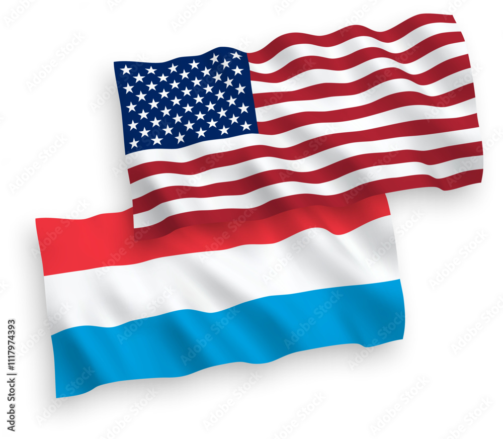 Obraz premium Flags of Luxembourg and America on a white background