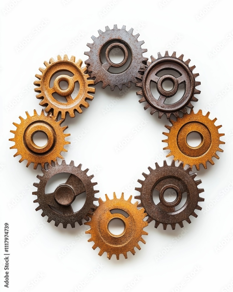 Interlocking gears form circular pattern. Interlocking gears form circular pattern.