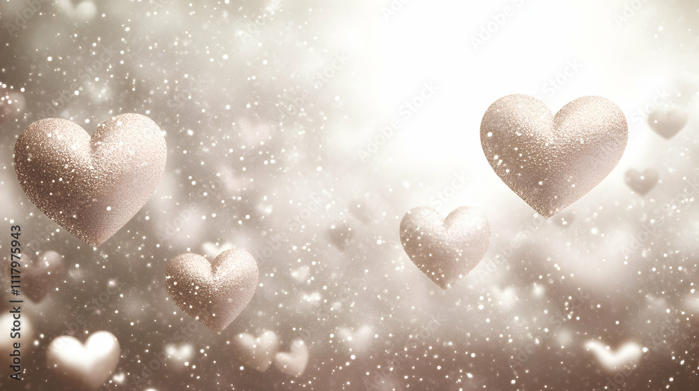 Fototapeta premium Sparkling hearts float on a shimmering, romantic background, perfect for Valentine's Day, wedding invitations, or romantic designs.