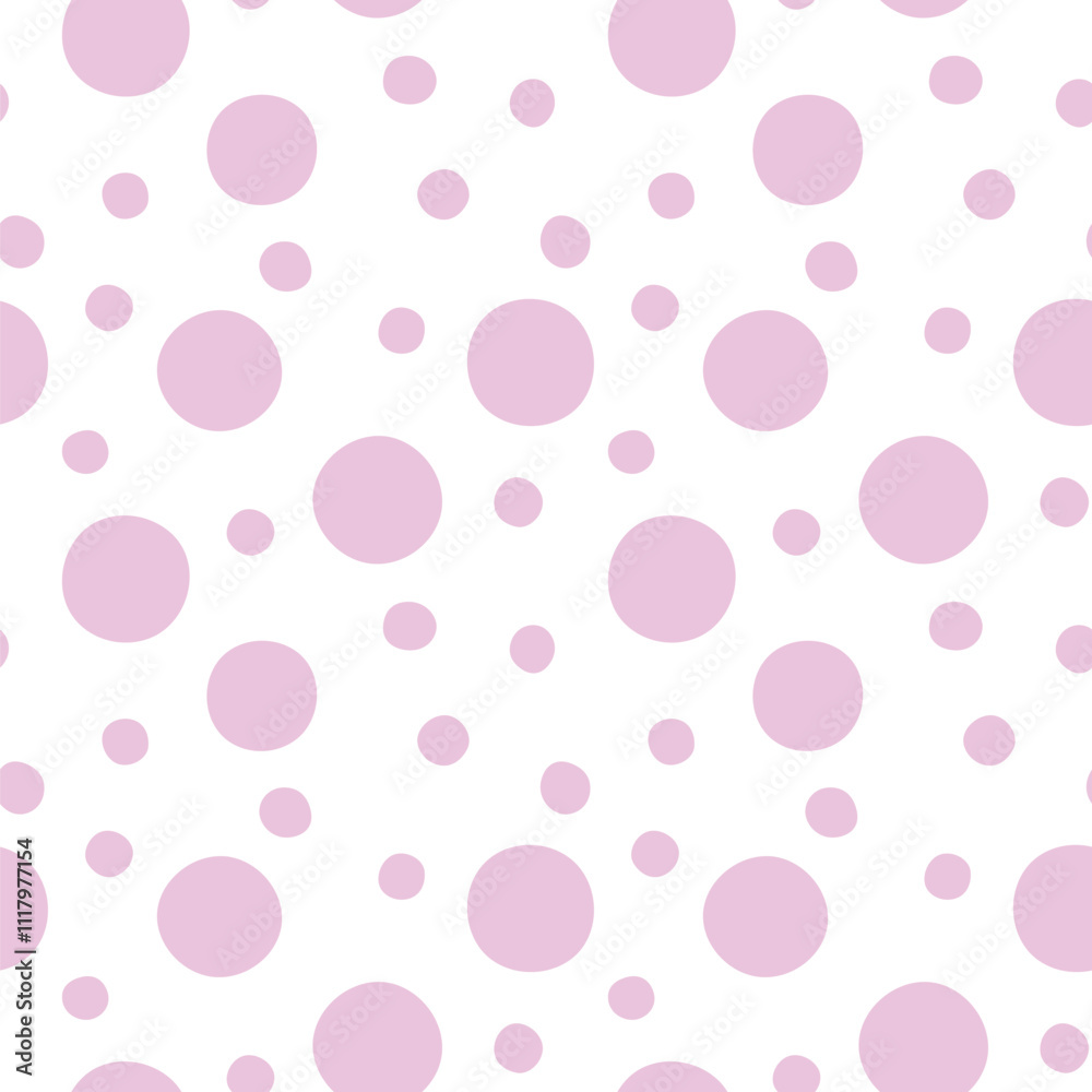 Colorful pink polka dot seamless pattern. Bright kids hand drawn background texture with points, spots, bubbles, circles of different sizes Colorful pink polka dot seamless pattern. Bright kids hand drawn background texture with points, spots, bubbles, circles of different sizes
