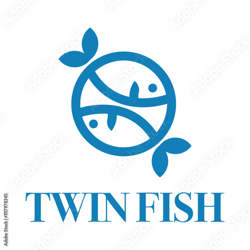twin fish flat minimalist logo design