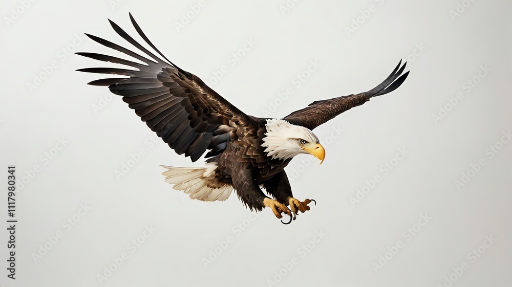 Fototapeta premium A high quality photo of an eagle, with wings fully extended, clutching a branch