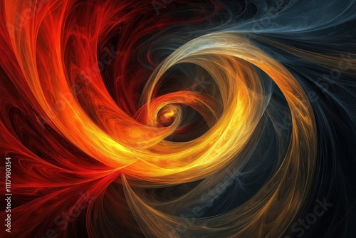 A colorful spiral with a red and blue swirl, the fire is orange and the water is blue