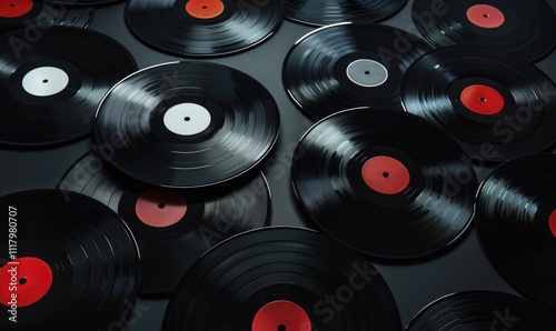 Obraz na płótnie A vibrant array of colorful vinyl records scattered, showcasing an artistic and playful arrangement that captures the spirit of retro music culture and timeless design. w salonie
