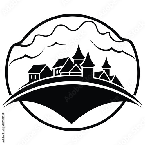 Fog in villages black vector art silhouette , white background,