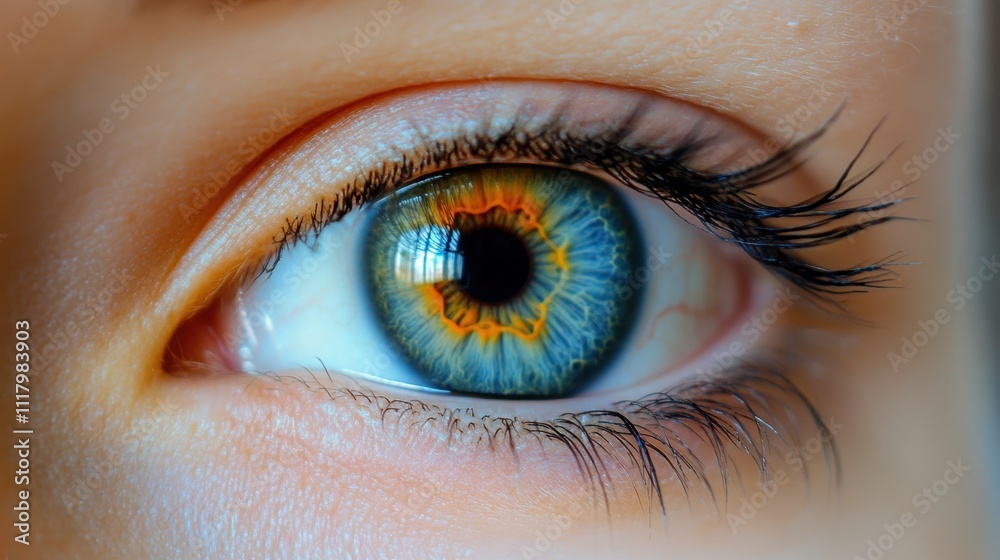 Fototapeta premium National Glaucoma Awareness Month Close-up of a female caucasian young adult's colorful blue eye