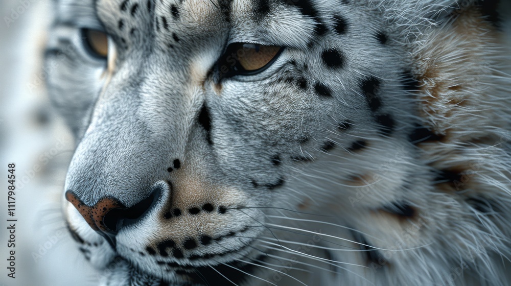Obraz premium very beautiful fluffy spotted fur of a snow leopard, close-up, ultra detail lighting 