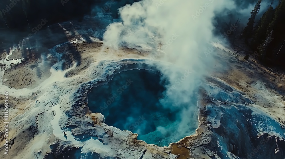 Aerial view of Yellowstone hot springs 