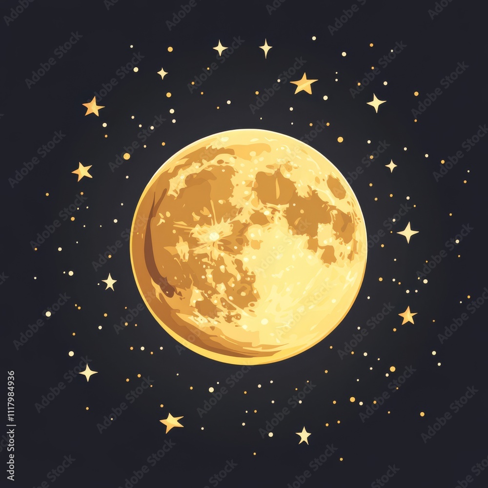 Naklejka premium Golden full moon with stars.