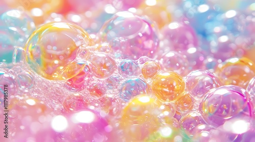 Close-up of colorful soap bubble texture 