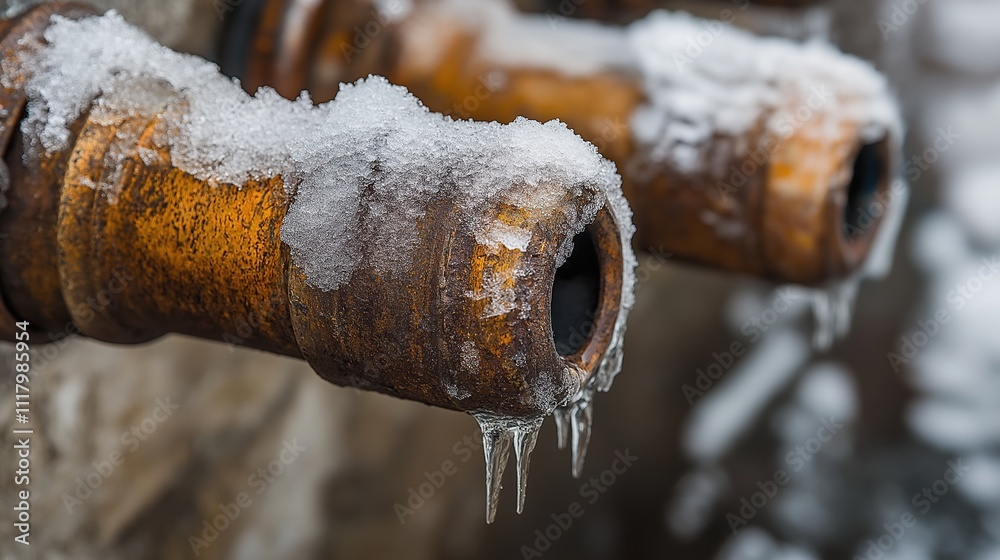 Pipes encrusted in frost during a cold winter morning reveal the season's chill Pipes encrusted in frost during a cold winter morning reveal the season's chill