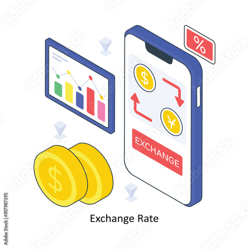 Exchange Rate isometric Colored illustration. EPS File stock illustration