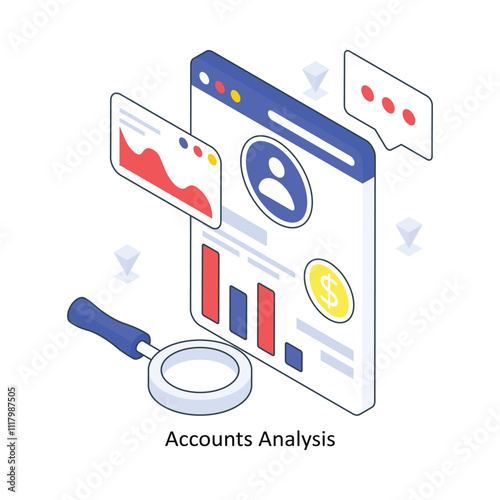 Accounts Analysis isometric Colored illustration. EPS File stock illustration