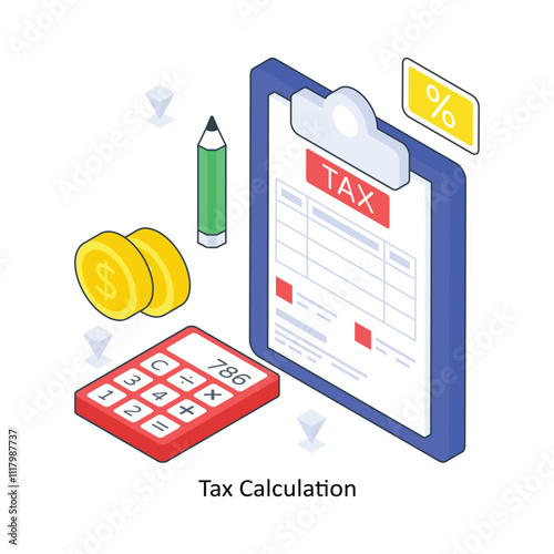 Tax Calculation isometric Colored illustration. EPS File stock illustration