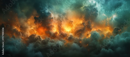 Dramatic Fiery Clouds Illuminated by Vibrant Sunset in a Majestic Sky Capturing the Essence of Nature's Power and Beauty