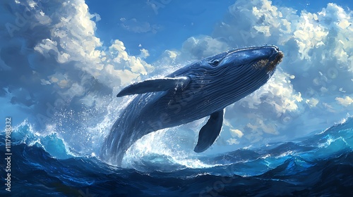 Majestic blue whale breaching ocean surface 