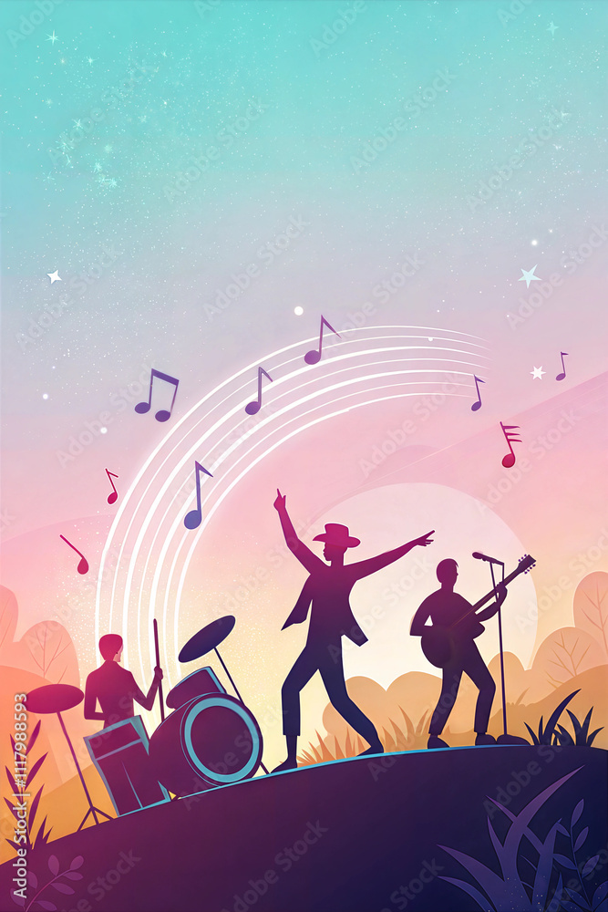 Naklejka premium Musical poster. Music elements design for card, invitation, flyer. A cover of music disc or a music single