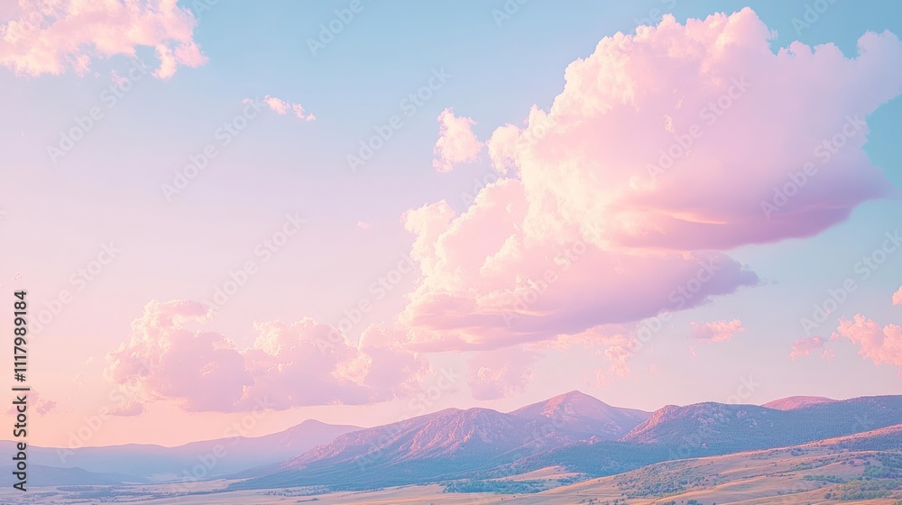 Serene landscape with pastel clouds and mountains Serene landscape with pastel clouds and mountains