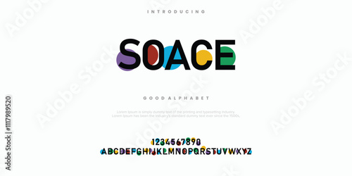 Soace modern abstract alphabet font. Color of typography, Creative font  vector illustration. photo