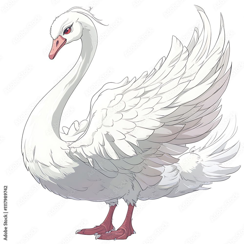 Swan character in anime style on a white background Swan character in anime style on a white background