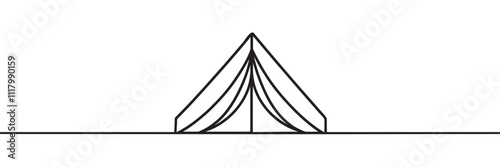 Continuous one line drawing of tent camping in outdoor. Canvas tent line art vector illustration. Editable stroke