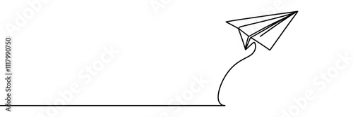 Paper plane craft - Mail sending concept. Continuous one line drawing. Minimalistic vector illustration