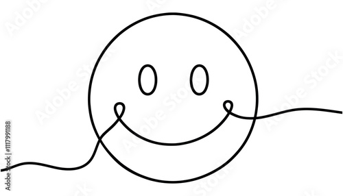 Simple line art illustration of a laughing face emoji on a white background. Vector illustration