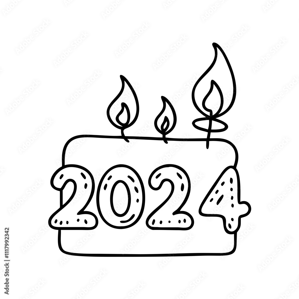 2024 candle icon, new year illustration, new year icon - simple black line art of 2024 candle, symbolizing new year celebrations. new year vector. 2024 candle icon, new year illustration, new year icon - simple black line art of 2024 candle, symbolizing new year celebrations. new year vector.