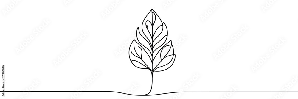 Continuous line drawing of leaf. Leaf one line background. One line drawing background. Vector illustration Continuous line drawing of leaf. Leaf one line background. One line drawing background. Vector illustration