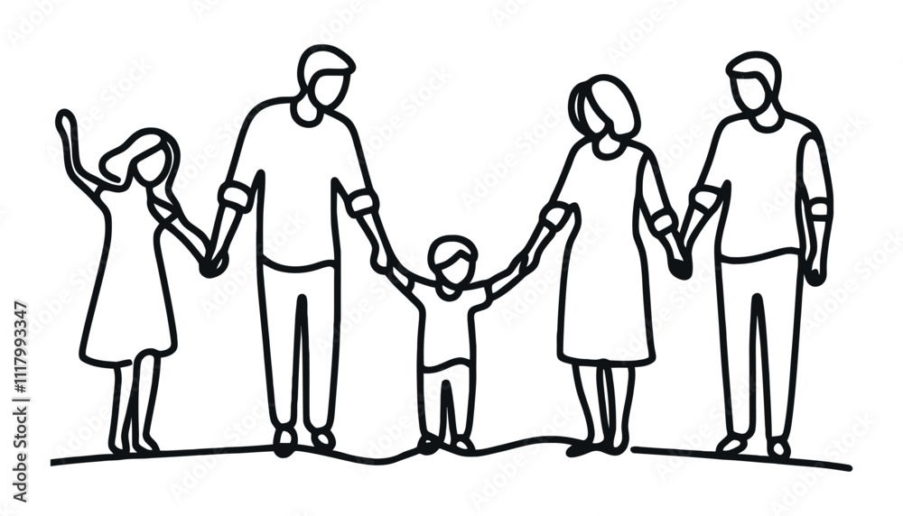 happy family holding hand one line single continuous line art happy family holding hand one line single continuous line art