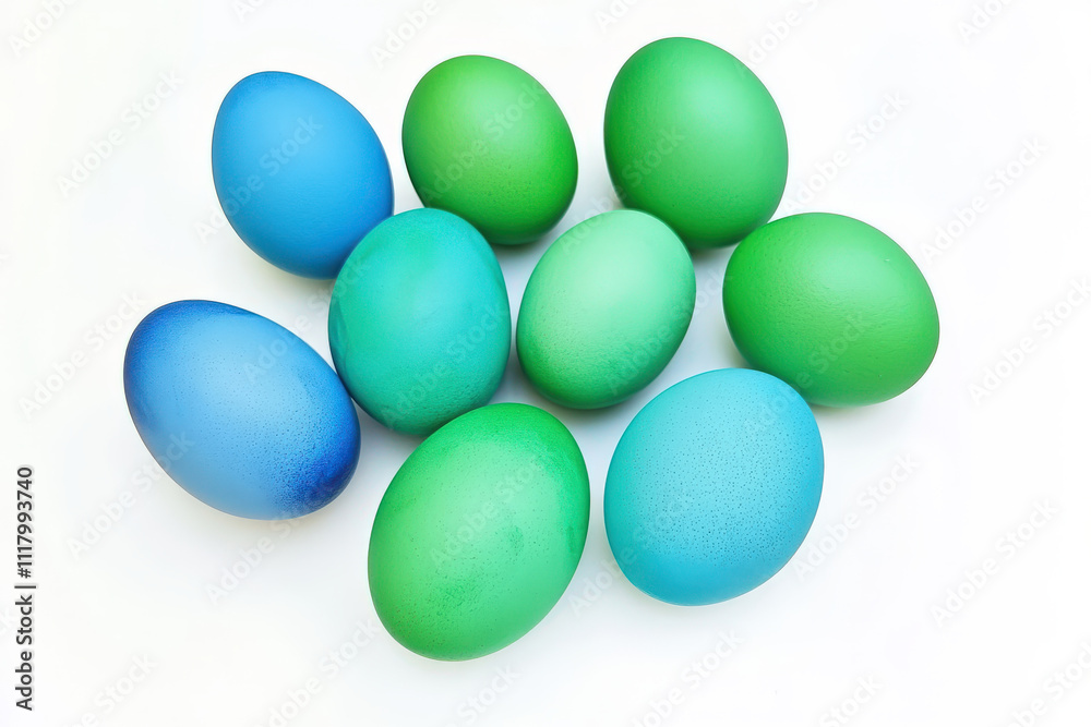 Colorful Blue and Green Easter Eggs Arranged Neatly on a Bright Background for Spring Celebration and Holiday Decoration Ideas Colorful Blue and Green Easter Eggs Arranged Neatly on a Bright Background for Spring Celebration and Holiday Decoration Ideas