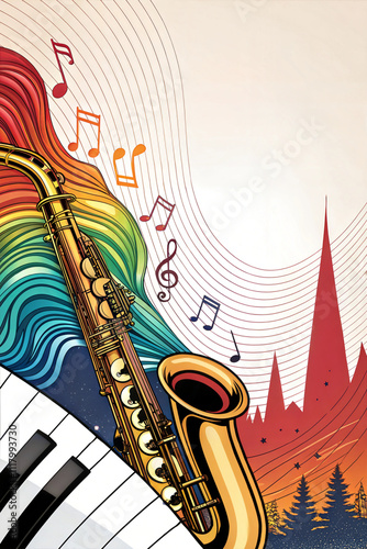 Musical poster. Music elements design for card, invitation, flyer. A cover of music disc or a music single