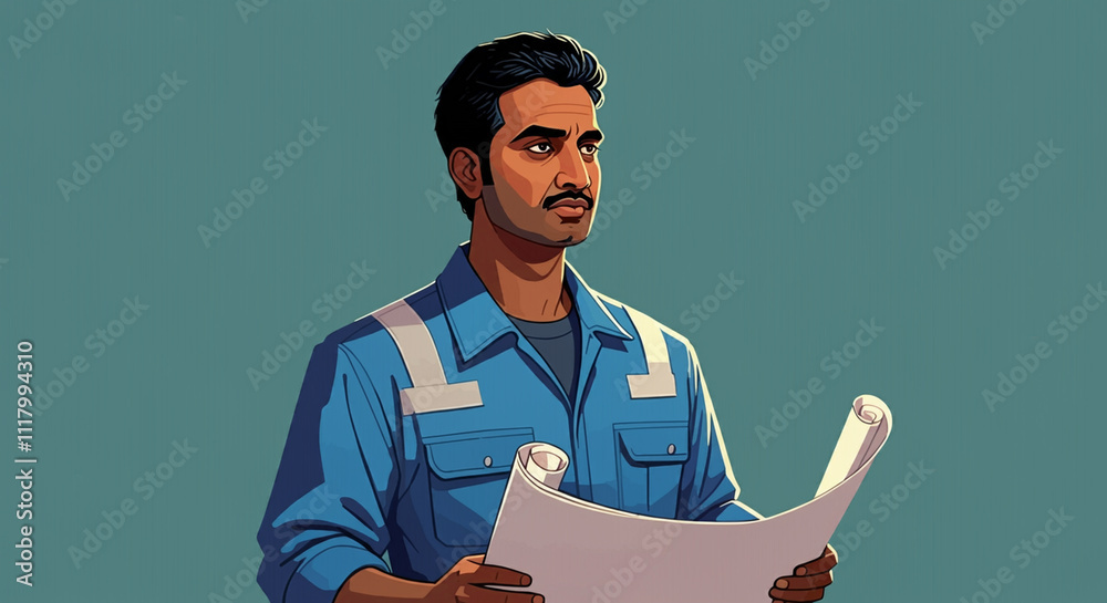 Flat vector art of an engineer in construction site Flat vector art of an engineer in construction site