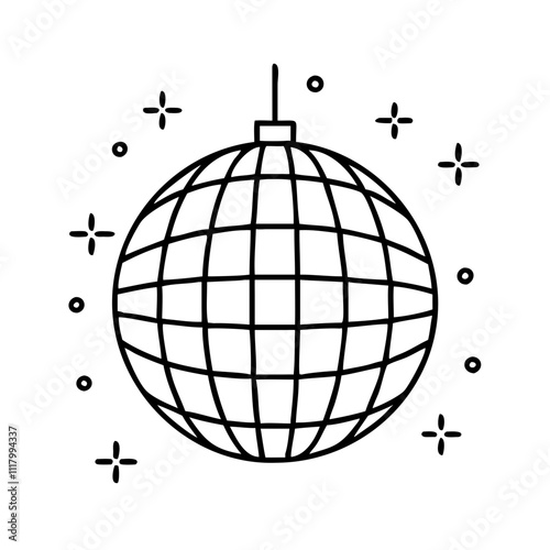 disco ball icon, new year illustration, new year icon - simple black line art of disco ball, symbolizing new year celebrations. new year vector.