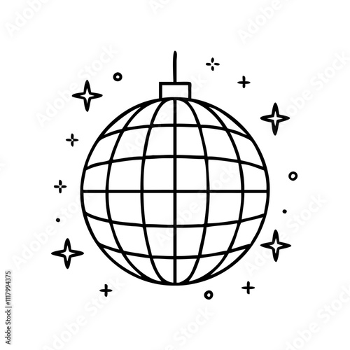 disco ball icon, new year illustration, new year icon - simple black line art of disco ball, symbolizing new year celebrations. new year vector.