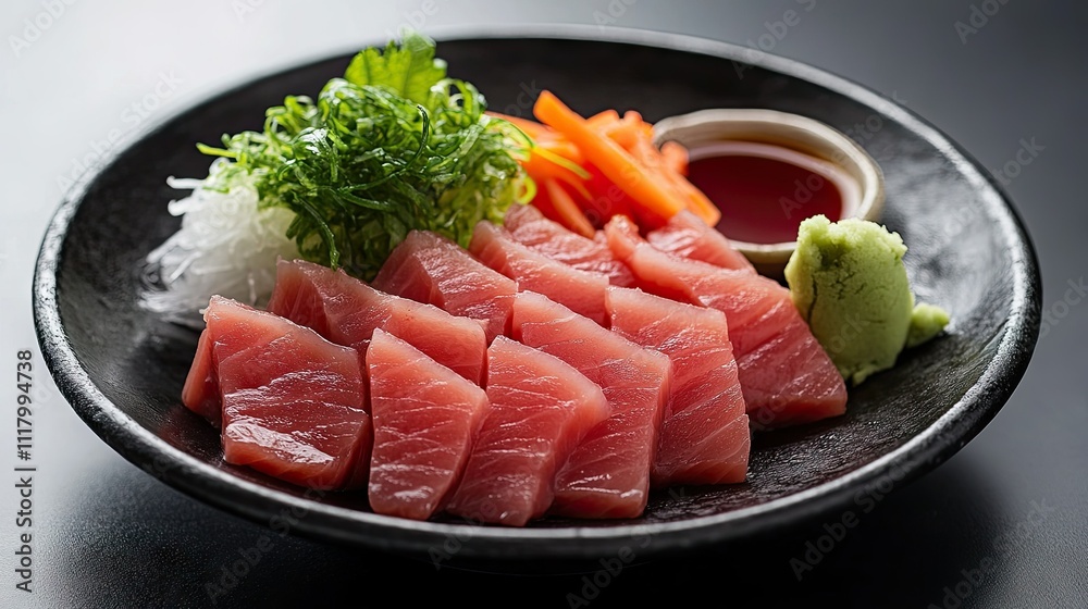Minimalist Black Plate with Fresh Tuna Sashimi Minimalist Black Plate with Fresh Tuna Sashimi