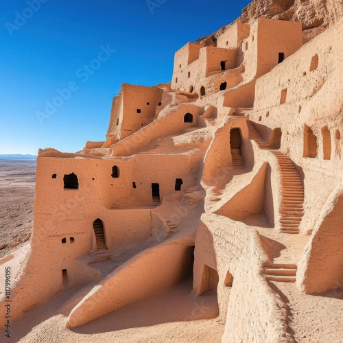 Remote landmarks like desert sculptures or cliffside monasteries photo