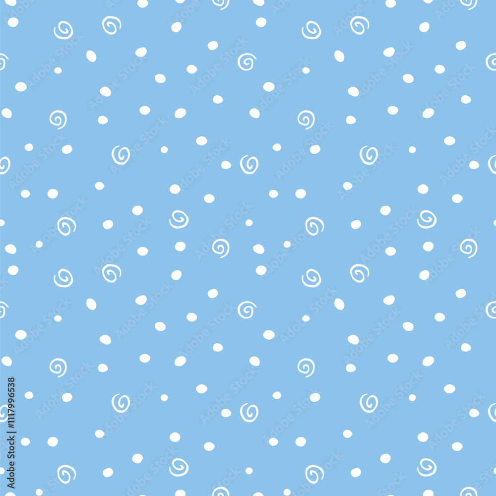 Vector seamless abstract blue pattern, spotted background of elements: random points drops spirals. Fun simple texture, backdrop in doodle style Vector seamless abstract blue pattern, spotted background of elements: random points drops spirals. Fun simple texture, backdrop in doodle style