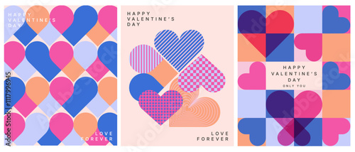 vector 2d geometric pattern background and card design, valentine's day concept