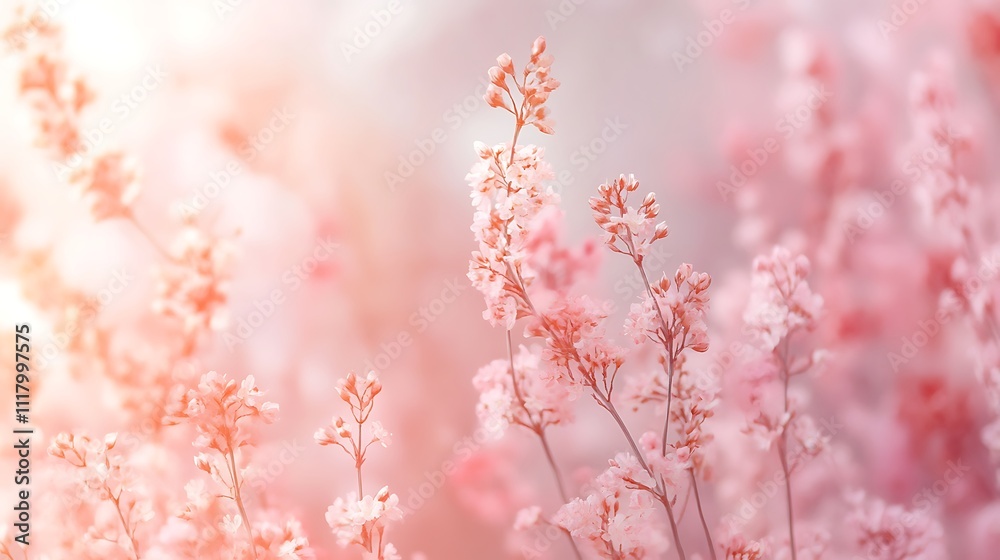 A soft-focus image of delicate pink flowers creating a serene and tranquil atmosphere. A soft-focus image of delicate pink flowers creating a serene and tranquil atmosphere.