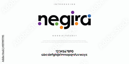 Negira modern abstract alphabet font. Color of typography, Creative font  vector illustration.