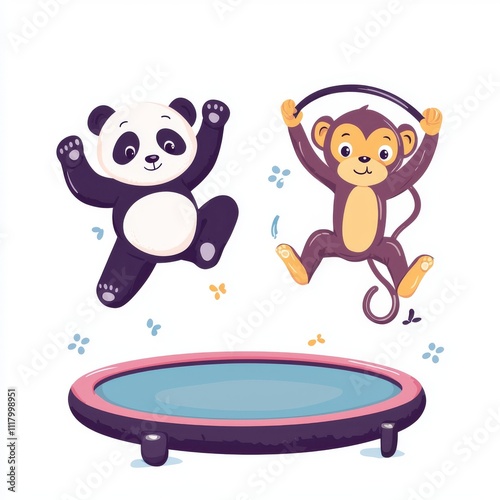 Adorable animals in gymnastic poses. Athlete flat icons on a white background. Children's illustration.