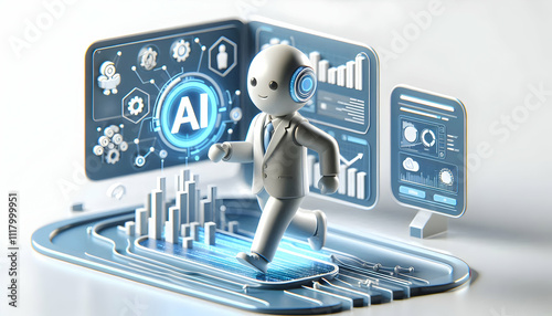 3D Business executive utilizing AI powered sales tools in dynamic office copy space concept as Business executive utilizes AI powered sales tools in dynamic office highlighting intelligent sales strat photo