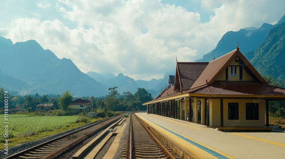 Tranquil Modern Railway Station in Laos Tranquil Modern Railway Station in Laos