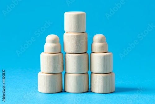 Building a strong team  wooden blocks with people icons on blue background for hr and management