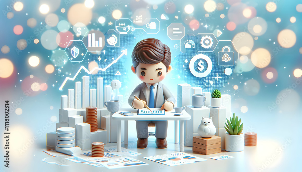 3D Business strategist planning growth on bokeh digital art background concept as Business strategist planning growth initiatives and analyzing data on a desk with a bokeh digital art background symbo 3D Business strategist planning growth on bokeh digital art background concept as Business strategist planning growth initiatives and analyzing data on a desk with a bokeh digital art background symbo