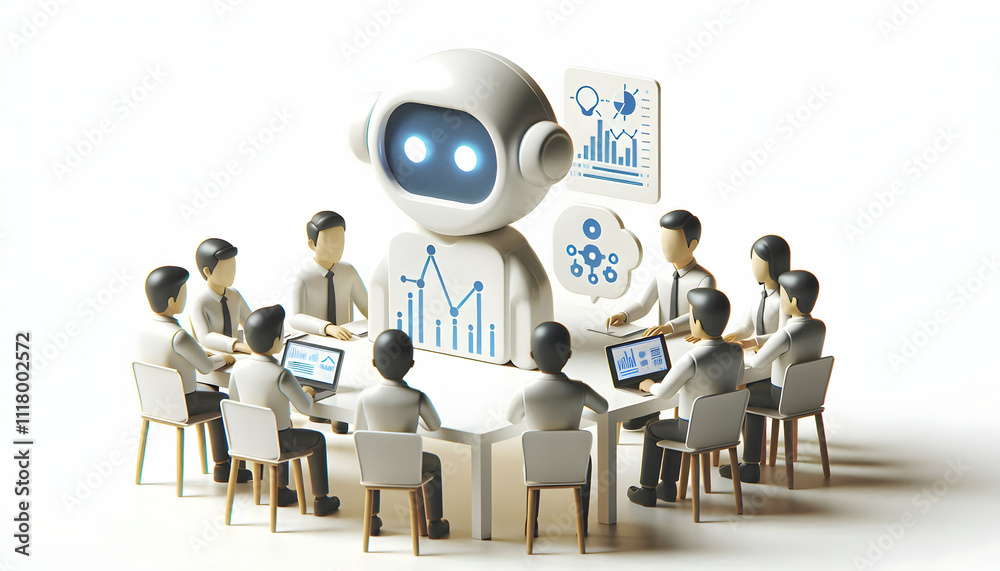3D Business team analyzing AI data on plain white table copy space concept as Business team analyzes AI generated data on a plain white table highlighting intelligent data insights and collaborative A 3D Business team analyzing AI data on plain white table copy space concept as Business team analyzes AI generated data on a plain white table highlighting intelligent data insights and collaborative A
