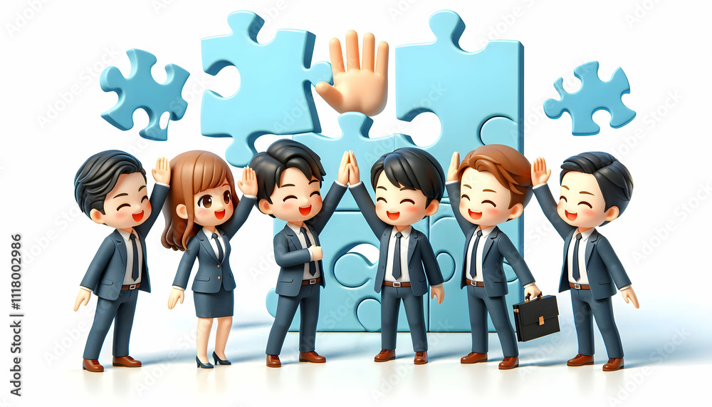 3D Business team celebrating puzzle success with high fives candid photo copy space below. concept as A business team celebrating puzzle success with high fives in a candid photo highlighting the joy 3D Business team celebrating puzzle success with high fives candid photo copy space below. concept as A business team celebrating puzzle success with high fives in a candid photo highlighting the joy