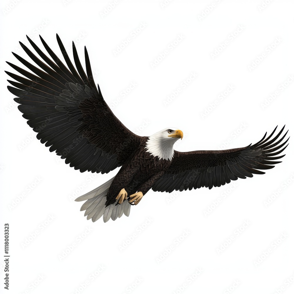 Fototapeta premium Stock ClipArt of a bald eagle in flight, featuring a transparent background.