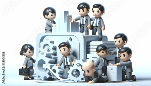 3D Business team dealing with operational inefficiencies in bokeh digital art copy space concept as A business team deals with operational inefficiencies in a bokeh digital art setting highlighting th photo